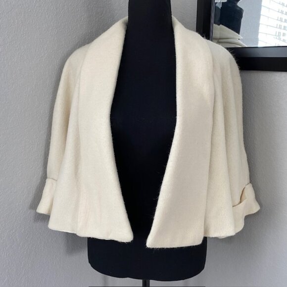 Vintage 50s Acri-Suede Cropped Swing Jacket Coat Ivory/Cream Small/Medium/Large - Picture 1 of 12